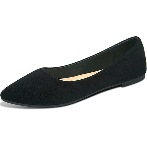 Shirry Women's Faux Suede Pointed Toe Ballet Flats, Comfortable Slip-On ...