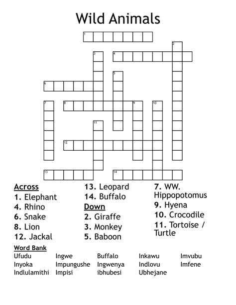 Wild Animals Crossword - WordMint