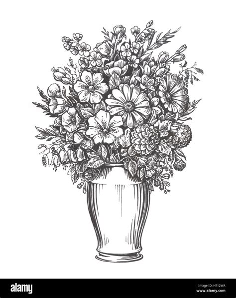 Pencil Drawing Of Flowers In Vase