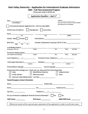 Fillable Online uvu MBA Application for International Graduate ...