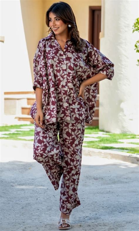 Maroon floral Co-ord Set – House Of Jamoti