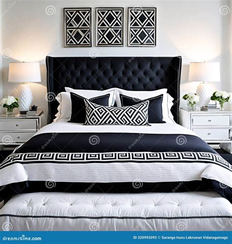Luxurious Black-and-White Themed Bedroom with Modern Elegance Stock ...