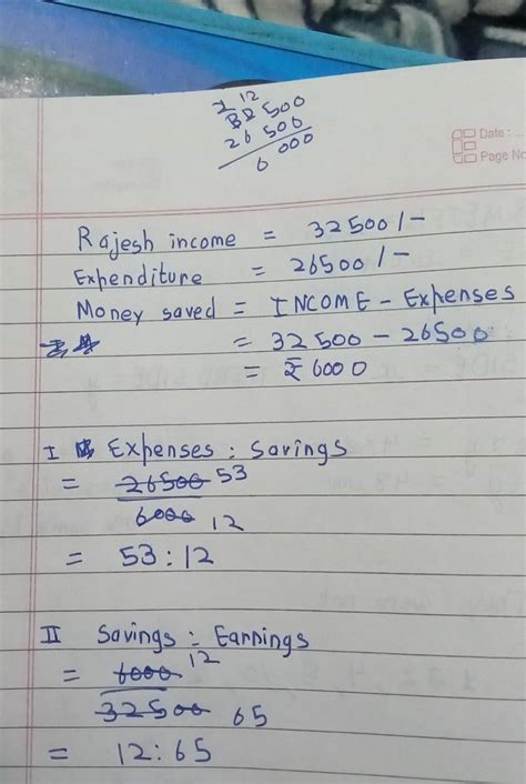 13. In a particular month, Rajesh earns 32,500 and spends 26,500. find ...
