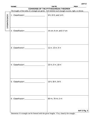 CONVERSE OF THE PYTHAGOREAN THEOREM Doc Template | pdfFiller