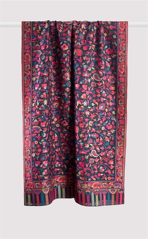 Navy Full Kani Stole | Fine Wool Shawl | Kani Embroidered Shawl – The ...