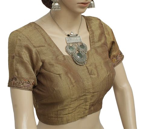 Sushila Vintage Readymade Stitched Sari Blouse Blend Tissue Woven Desi