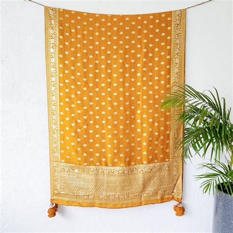 BANARASI BROCADE- Dark mustard Banarasi Brocade Butti And Border Desig ...