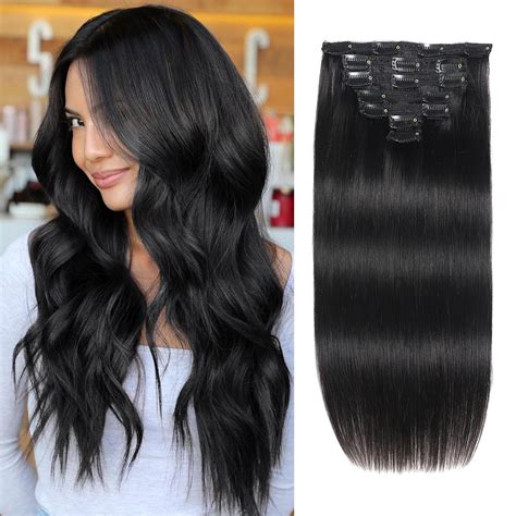 Amazon.com : Clip in Hair Extensions 16inch Real Human Hair, 7pcs 100g ...