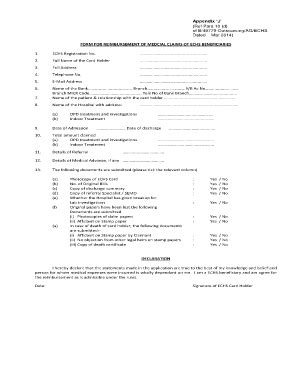 Form For Reimbursement Of Medical Claims Of Echs Beneficiaries 2020 ...