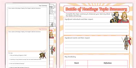 The Battle of Hastings Topic Summary Template (teacher made)