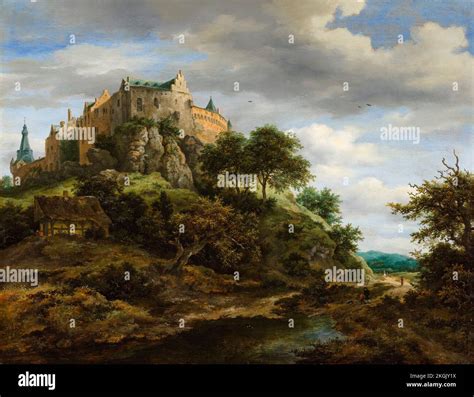 Jacob van Ruisdael, View of Bentheim Castle, landscape painting in oil ...