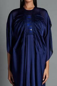 Buy Blue Crinkled Chiffon Round Asymmetric Draped Tunic For Women by ...