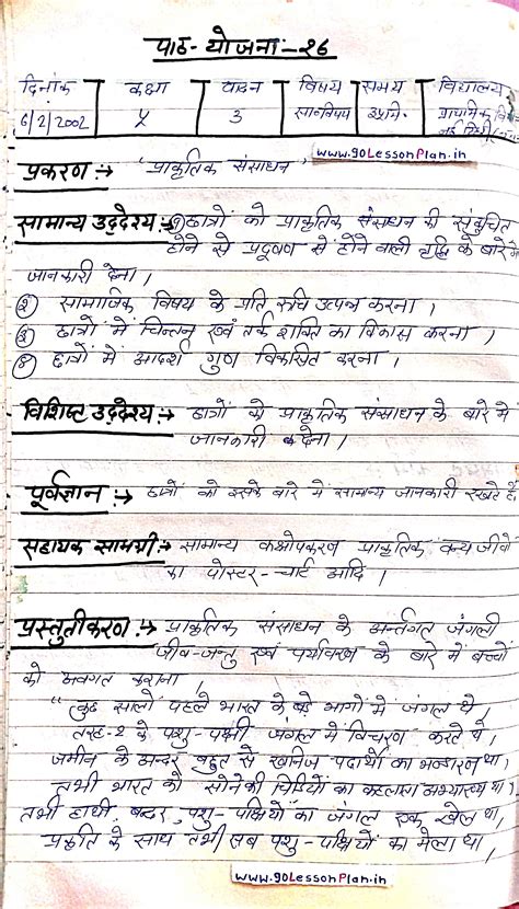 BTC/D.EL.ED Class 5th Social Science Lesson plan on प्राकृतिक संसाधन