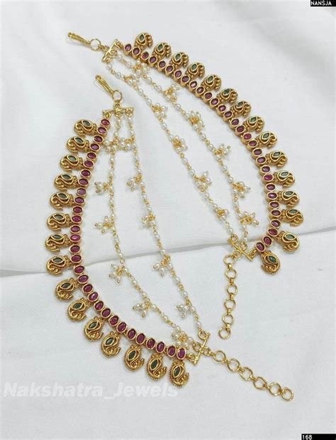 Premium Matt with Kempu Stones Ear Chains – Nakshatra Jewels