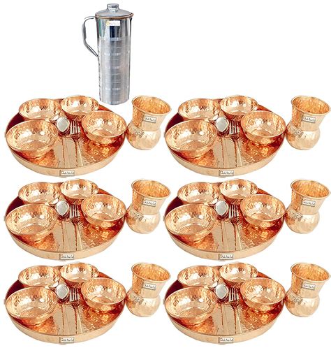 Prisha India Craft Pure Copper Dinner Thali Set, Serveware & Dinnerware ...