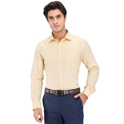 Buy Park Avenue Slim Fit Checks Light Yellow Formal Shirt Online