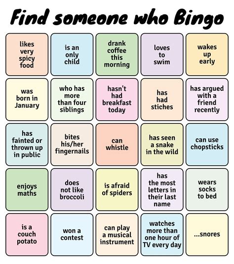 Printable Find Someone Who Bingo Templates | Human bingo, Bingo ...