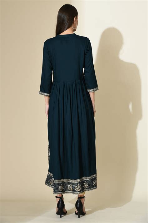 Teal Blue Printed Dress – SABHYATA CLOTHING