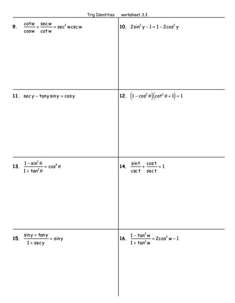 Image result for Trigonometric Identities Worksheet