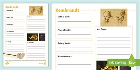 Rembrandt Fact File Template (teacher made) - Twinkl