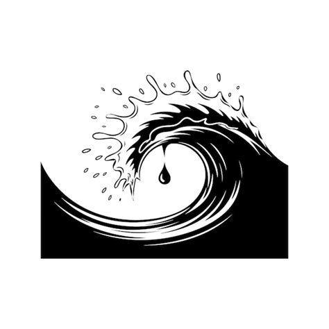 Black and white ocean wave splash illustration with water drop ...