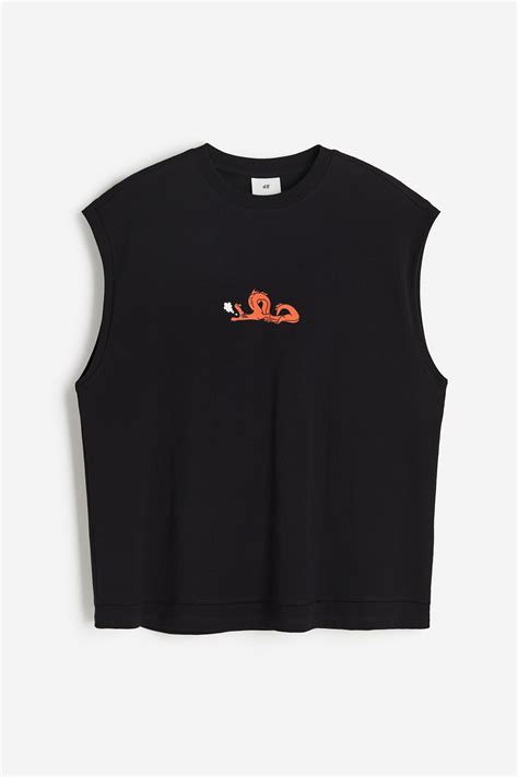 Loose Fit Printed vest top - Black/Dragon Deli - Men | H&M IN