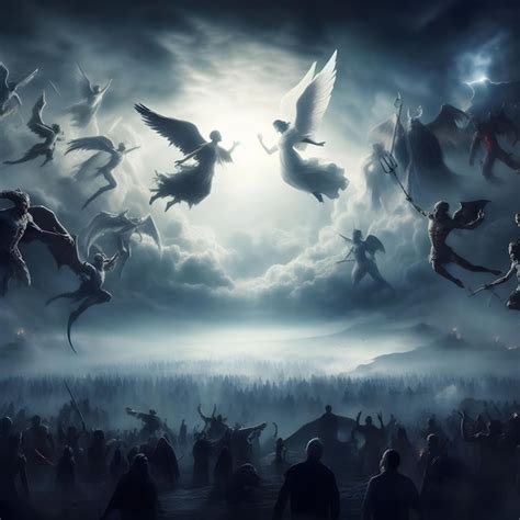 Premium Photo | AI of an epic battle between good and evil as angels ...
