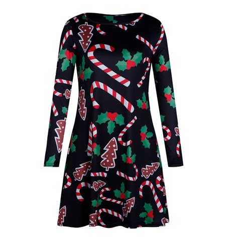 Womens Christmas Dresses Long Sleeve Casual V-Neck Cocktail Floral ...