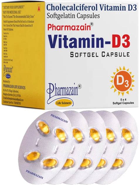 PHARMAZAIN LIFE SCIENCES Vitamin D3 Softgel Capsule for Bone Strength ...