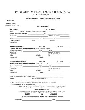 Patient Demographic and Insurance Form - Blank Fillable Template | Fill ...