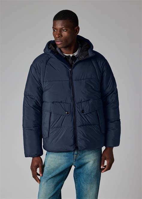 Men's Navy Blue Recycled Polyester Hooded Puffer Jacket