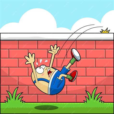 Humpty dumpty egg cartoon character falling off the wall vector hand ...