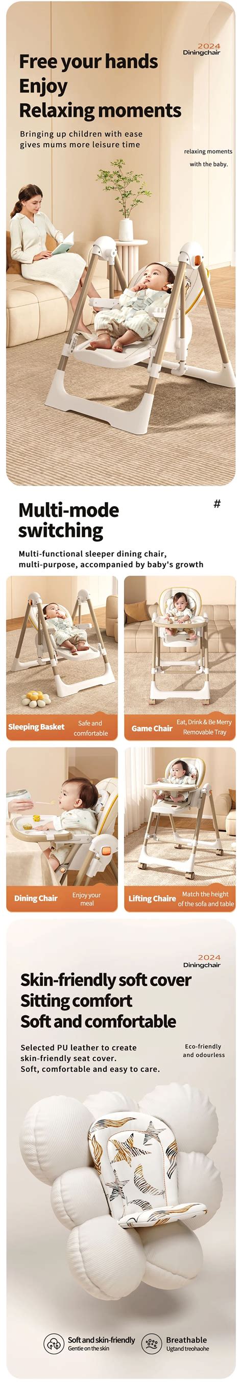 Multifunctional Baby Dining Chair - 2-in-1 Baby Rocking Chair