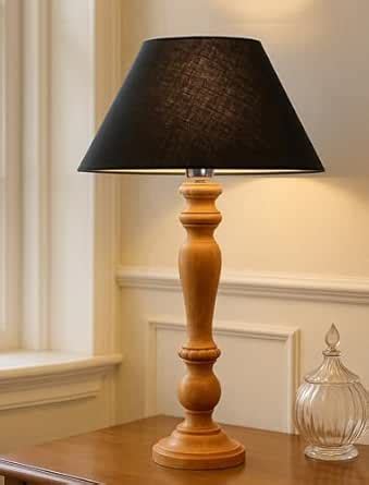 Buy Homesake® Eureka Polka Natural Wood Table Lamp with Black Shade ...