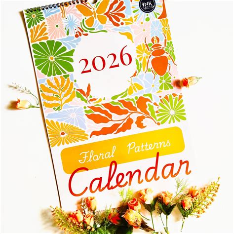 INKCHALK 12"x9" Floral Wall Calendar 2026 | Full-Page Tile Patterns ...