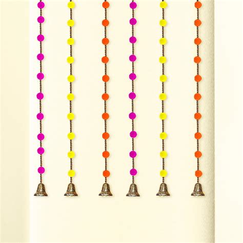 Party Propz Multicolor Pom Pom Hangings for Decoration with Golden Bell ...