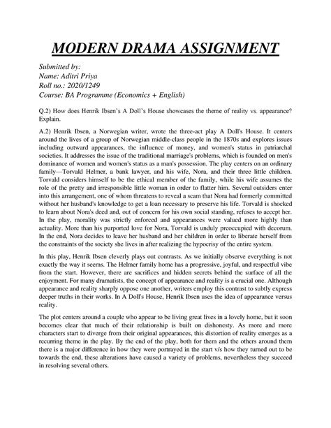 Modern Drama Assignment by Aditri Priya - MODERN DRAMA ASSIGNMENT ...