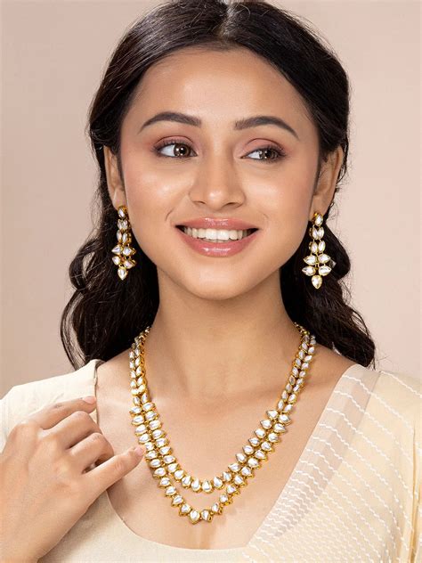 Splendour Kundan Long Necklace Set - White – Peora