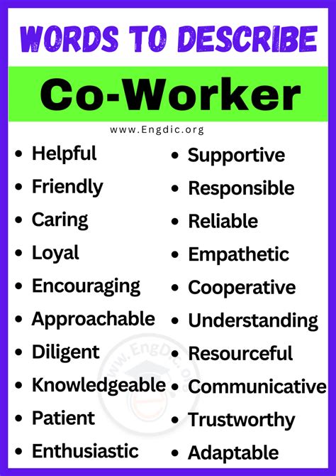 20+ Best Words to Describe Co-Worker, Adjectives for Co-Worker - EngDic