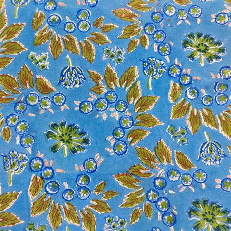 Pure Cotton Blue Jaipuri With Fruits Hand Block Print Fabric – Sanskruti