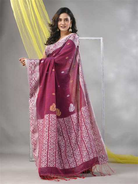 Magenta Cotton Soft Saree With Nakshi Pattern – Charukriti