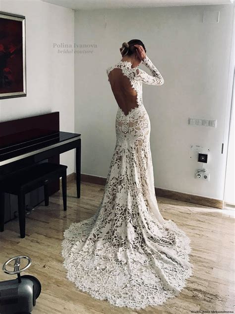 Open Back Lace Wedding Dress, Boho Wedding Dress, Wedding Dress With Long Sleeves, Long Sleeve ...