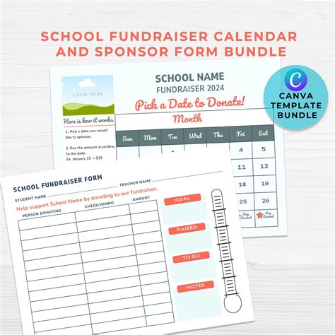 Editable School Fundraiser Calendar Template, Pick A Date to Donate Calendar and Fundraiser Form ...