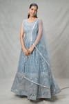 Buy Blue Net Dori, Lace, Sequin Round Neck Embroidered Anarkali With ...