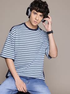 Roadster Striped Men Round Neck Blue T-Shirt - Buy Roadster Striped Men ...