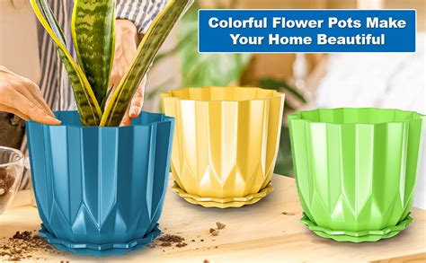 Eightiz Crystal Look Plastic Flower Pots with Tray for Home ...