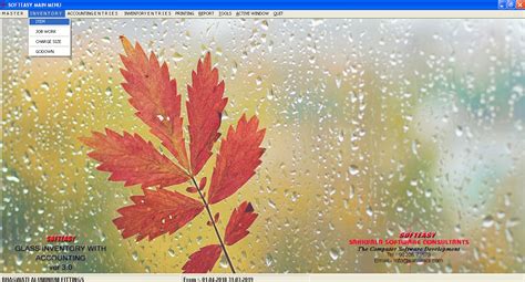 Main Menu Screen of Glass ERP Software