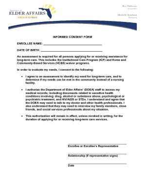 Informed Consent Form for Long-Term Care Assessment - Blank Fillable ...