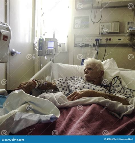 Elderly, White Haired Male Patient in Hospital Bed Stock Photo - Image ...