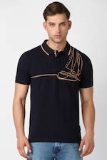 Buy Men Black Graphic Print Polo Neck T-shirt Online - 886264 | Van Heusen